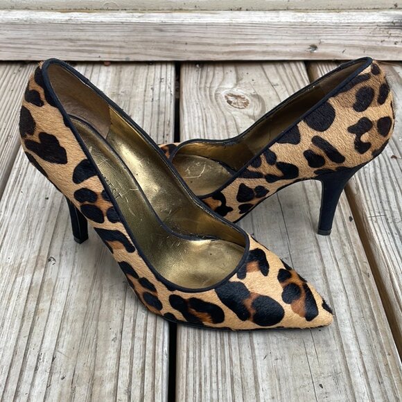 NINE WEST Madewell Cowhide Leopard Print Heels Size 4M - Picture 2 of 14